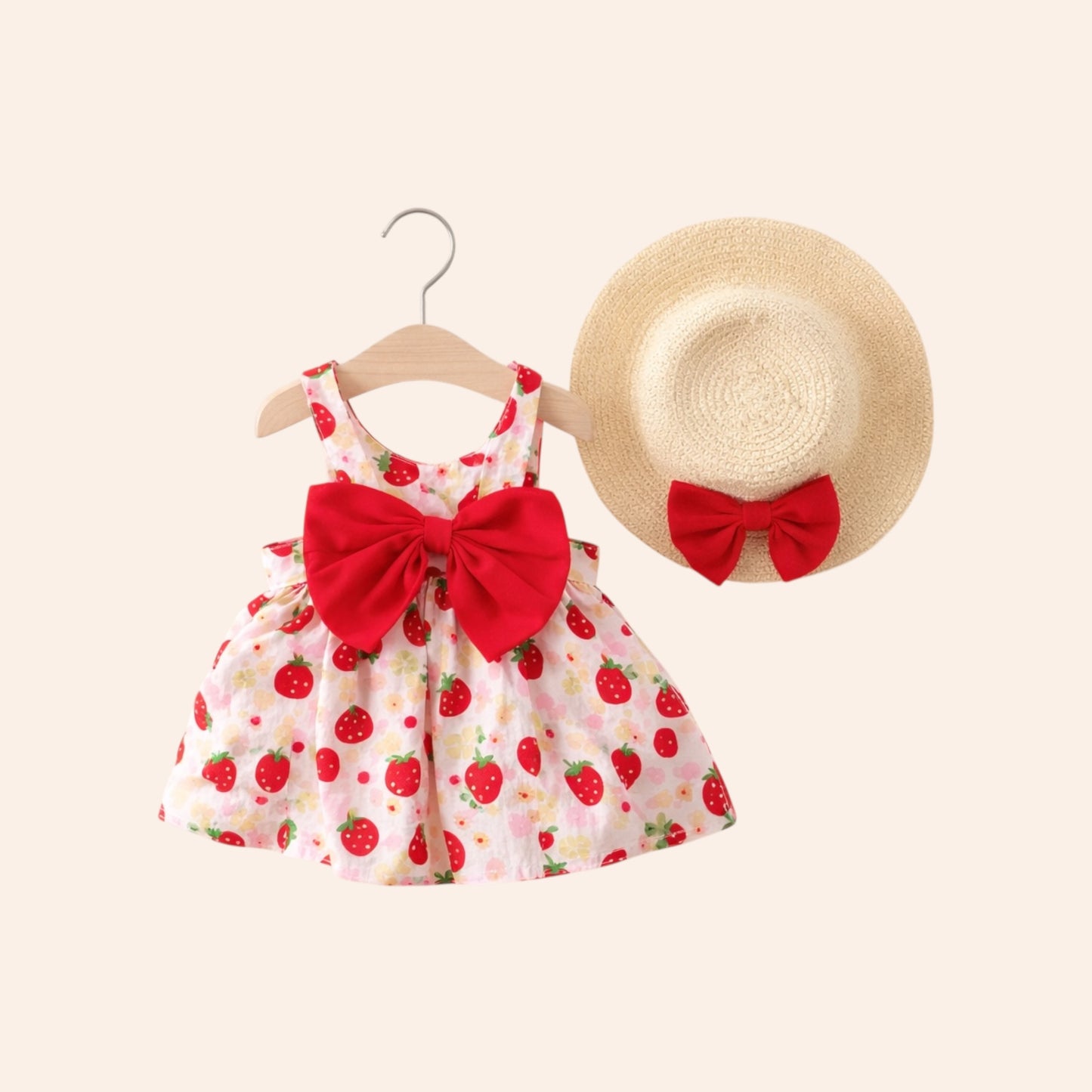 Traje de fresas con sombrero para bebé niña 9-12M | Dulce, fresco y completo