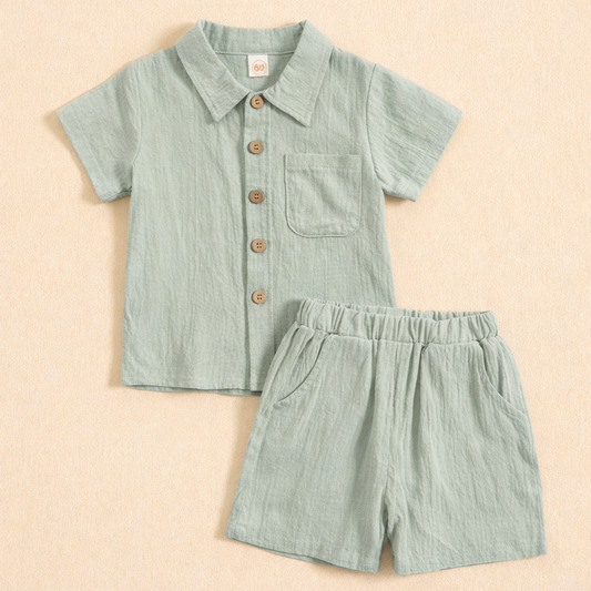 Set verde tipo lino para niño 2T | Fresco, elegante y cómodo